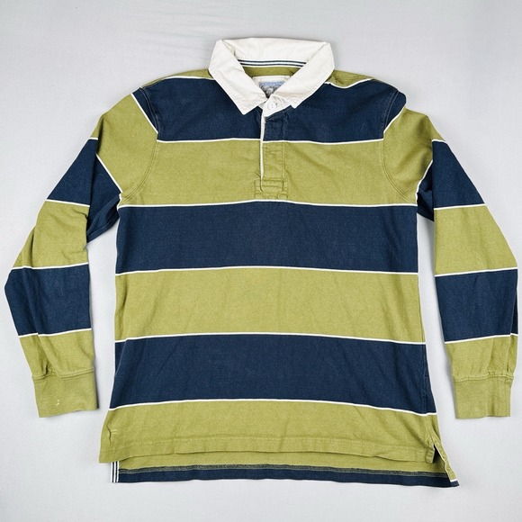 Lands' End Other - Lands' End Rugby Shirt Mens Large Green Blue Striped Long Sleeve Cotton